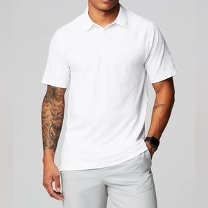 Fabletics Men's The Training‎ Day Polo White Sweat Wicking Breathable Stretch XL